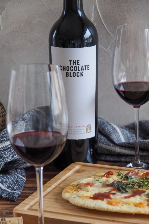 The Chocolate Block – Introducing the iconic red blend from South Africa and a Pizza with Pears, Gorgonzola, and Prosciutto to pair with